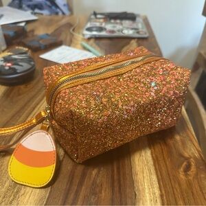 Halloween Candy Corn Glittery Orange Cosmetic Makeup Bag